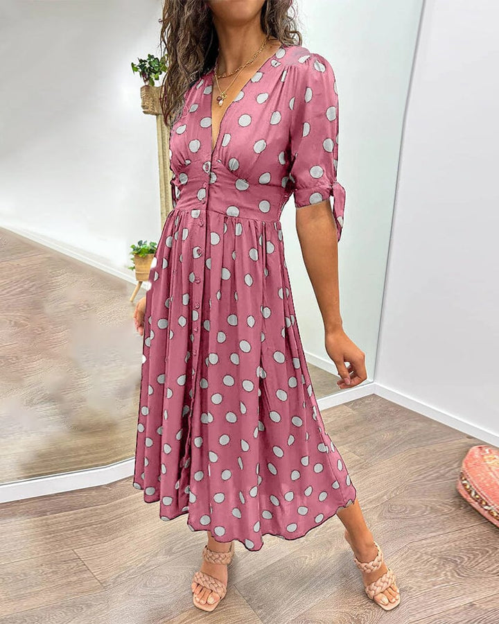 Aubrey™ - Jurk met Polka Dots en Diepe V-hals