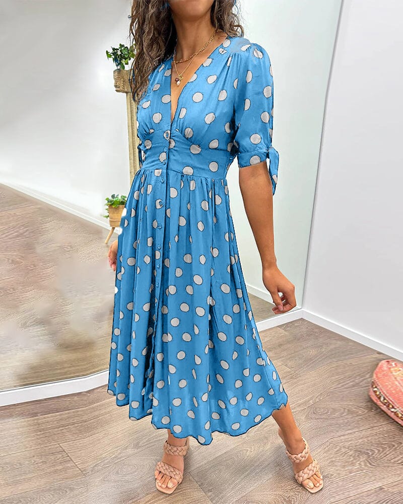 Aubrey™ - Jurk met Polka Dots en Diepe V-hals