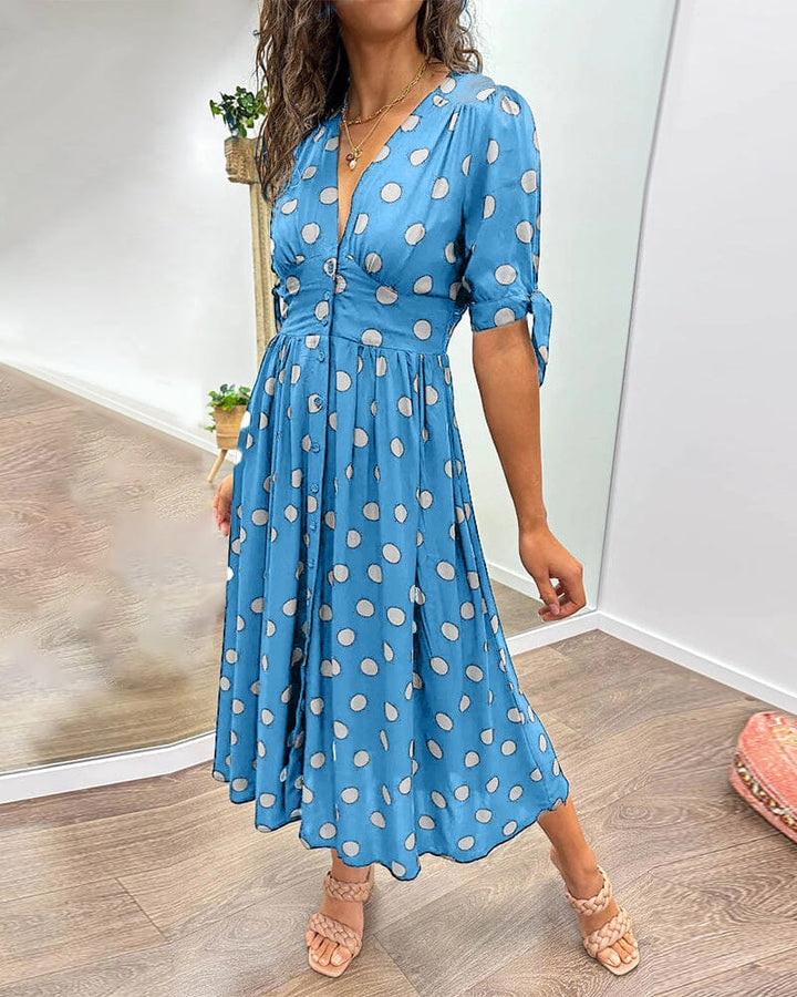 Aubrey™ - Jurk met Polka Dots en Diepe V-hals