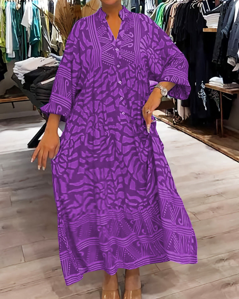 Julia™ - Linnen bedrukte maxi jurk