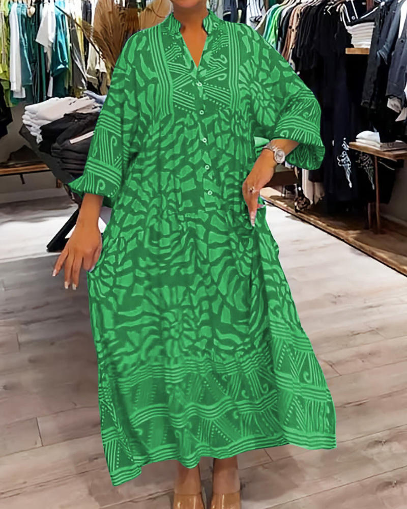 Julia™ - Linnen bedrukte maxi jurk