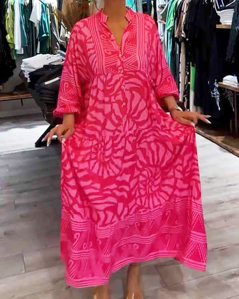 Julia™ - Linnen bedrukte maxi jurk