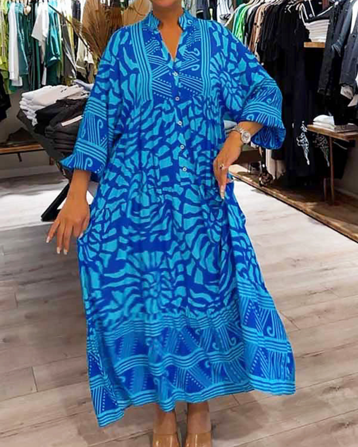 Julia™ - Linnen bedrukte maxi jurk