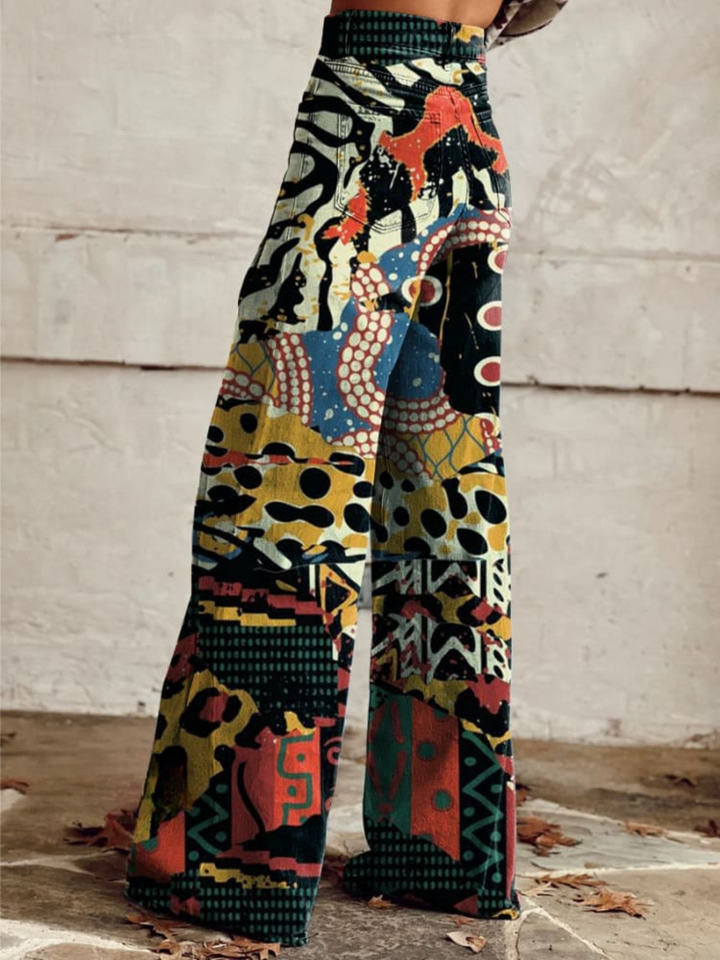 ÉLODIE | Wijde Broek met Elegant en Gedurfd Artistiek Motief