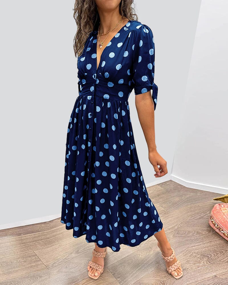 Aubrey™ - Jurk met Polka Dots en Diepe V-hals