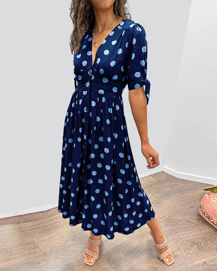 Aubrey™ - Jurk met Polka Dots en Diepe V-hals