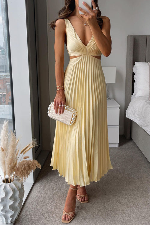 EVA™ | Cut Out Taille Mouwloze Plissé Maxi Jurk