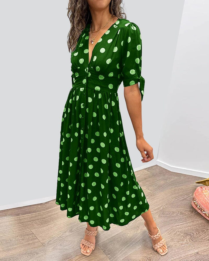 Aubrey™ - Jurk met Polka Dots en Diepe V-hals