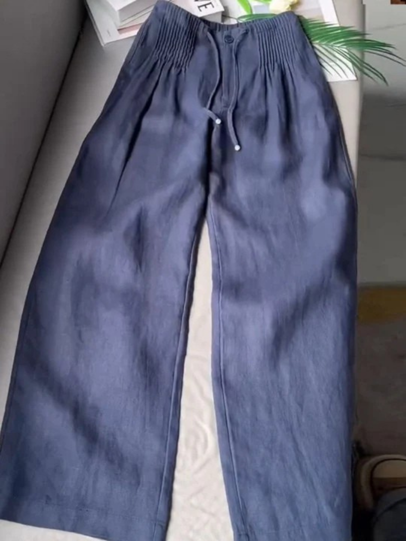 Camille | Wijde Pantalon in Katoen en Linnen Mix