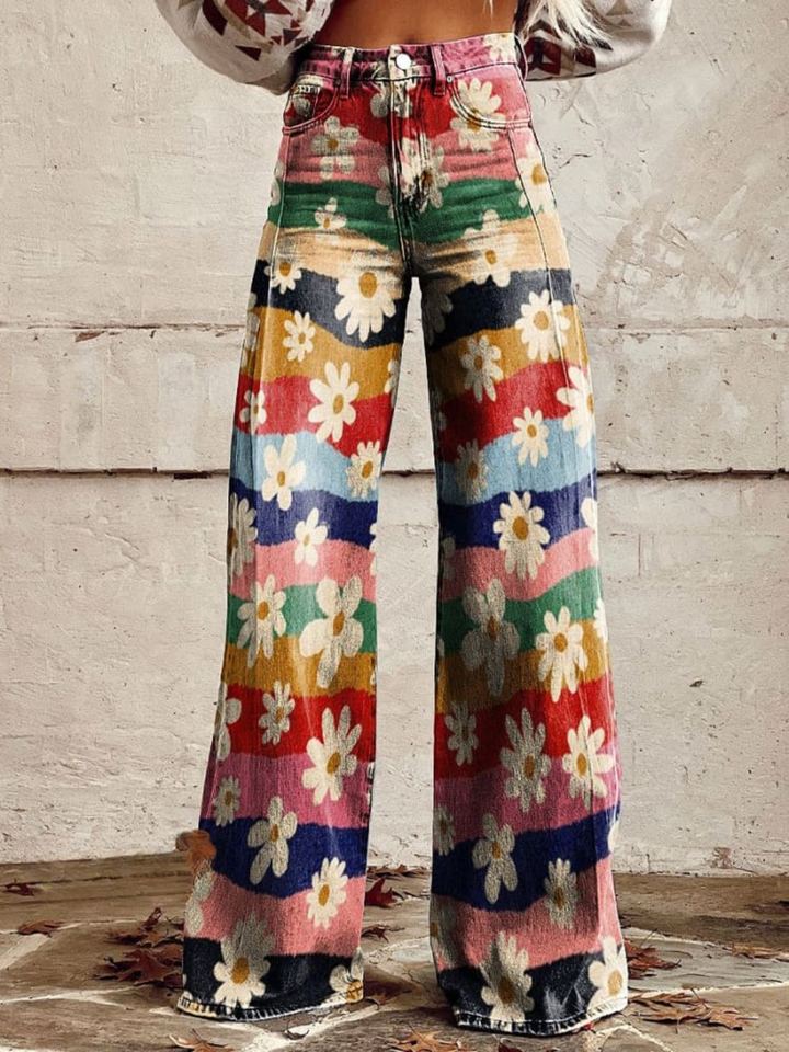LÉON | Retro Bloemen Broeken Elegant en Comfortabel