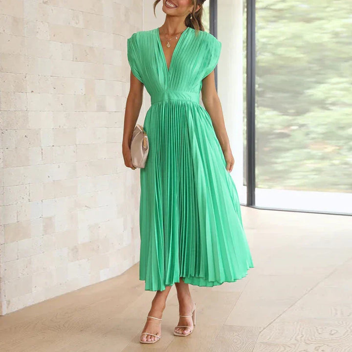 Adele - V-hals maxi jurk met plooien