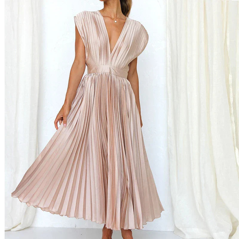 Adele - V-hals maxi jurk met plooien
