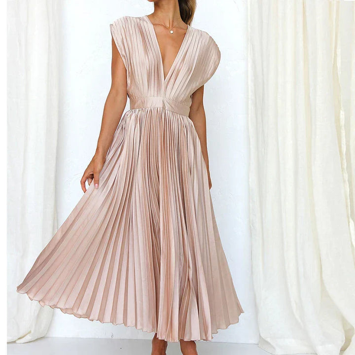 Adele - V-hals maxi jurk met plooien