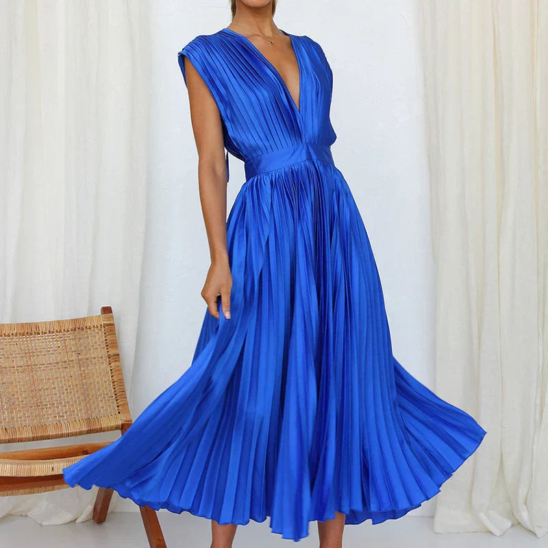 Adele - V-hals maxi jurk met plooien