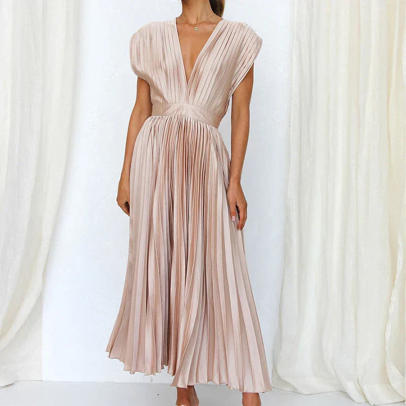 Adele - V-hals maxi jurk met plooien