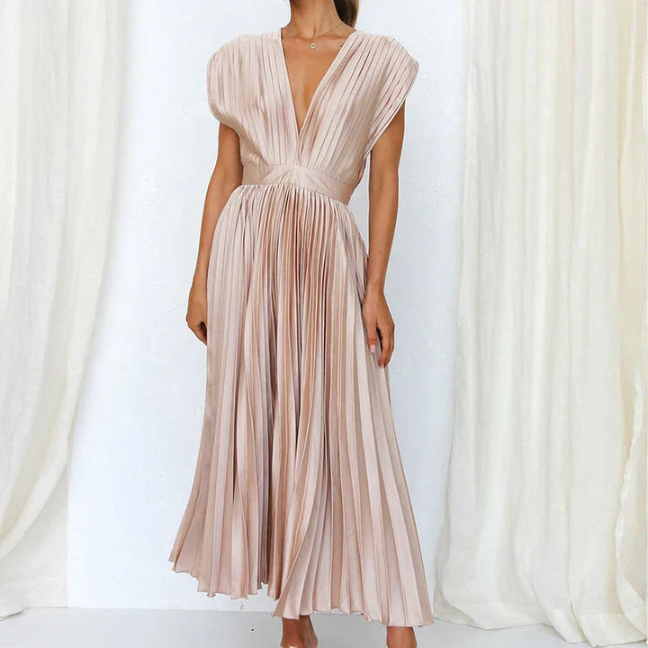 Adele - V-hals maxi jurk met plooien