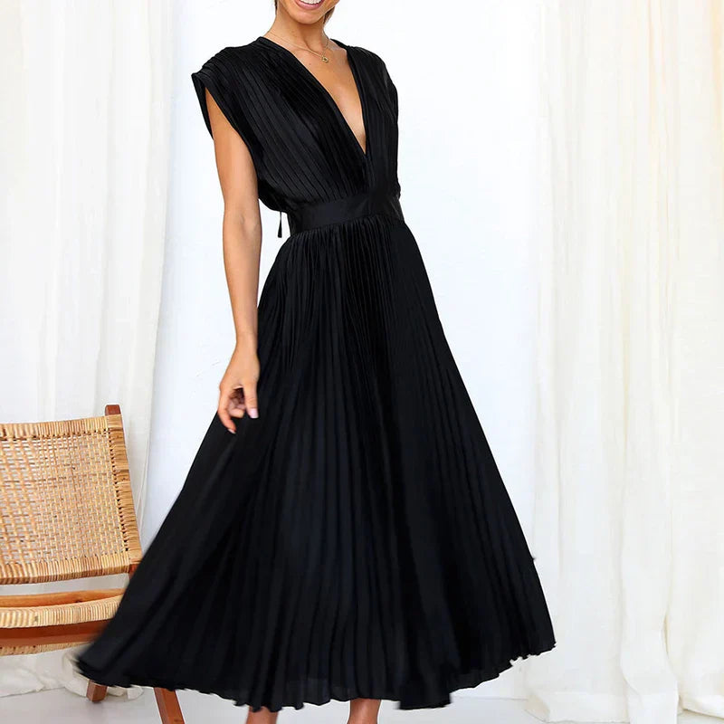 Adele - V-hals maxi jurk met plooien