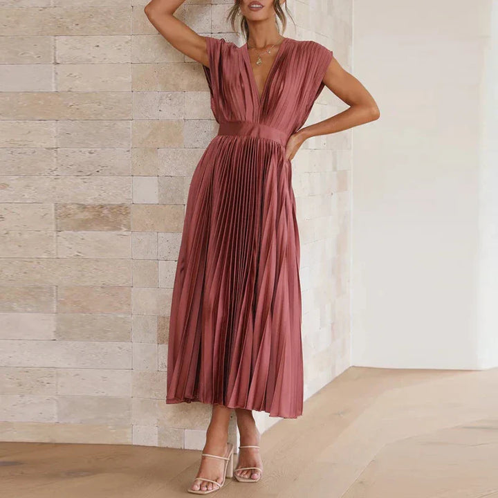 Adele - V-hals maxi jurk met plooien
