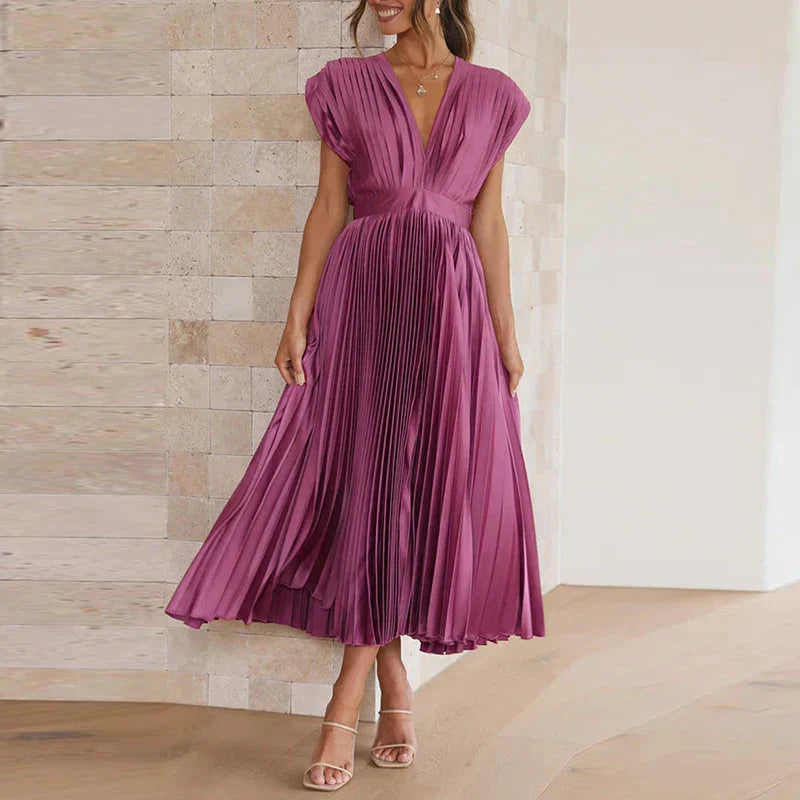 Adele - V-hals maxi jurk met plooien