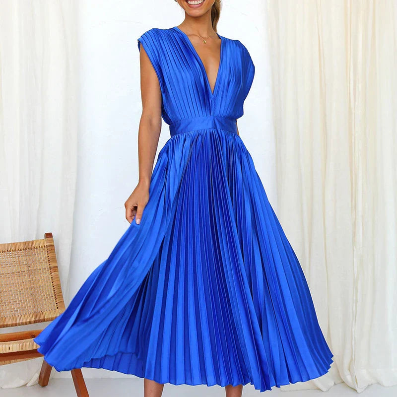 Adele - V-hals maxi jurk met plooien