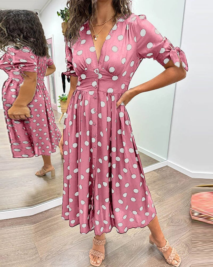 Aubrey™ - Jurk met Polka Dots en Diepe V-hals