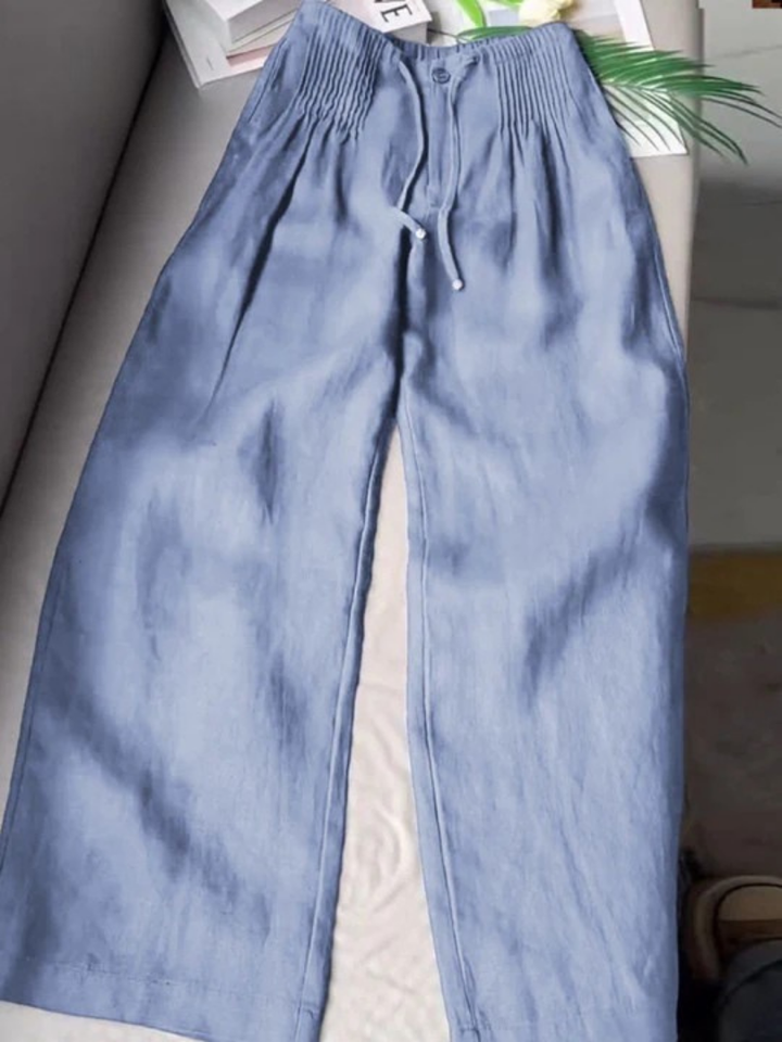 Camille | Wijde Pantalon in Katoen en Linnen Mix