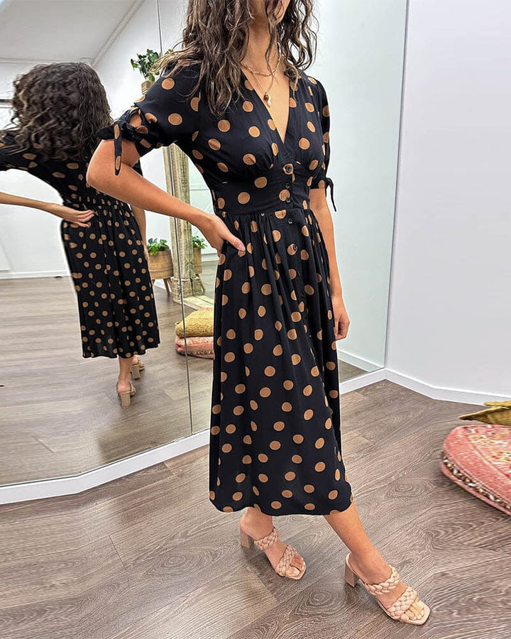 Aubrey™ - Jurk met Polka Dots en Diepe V-hals