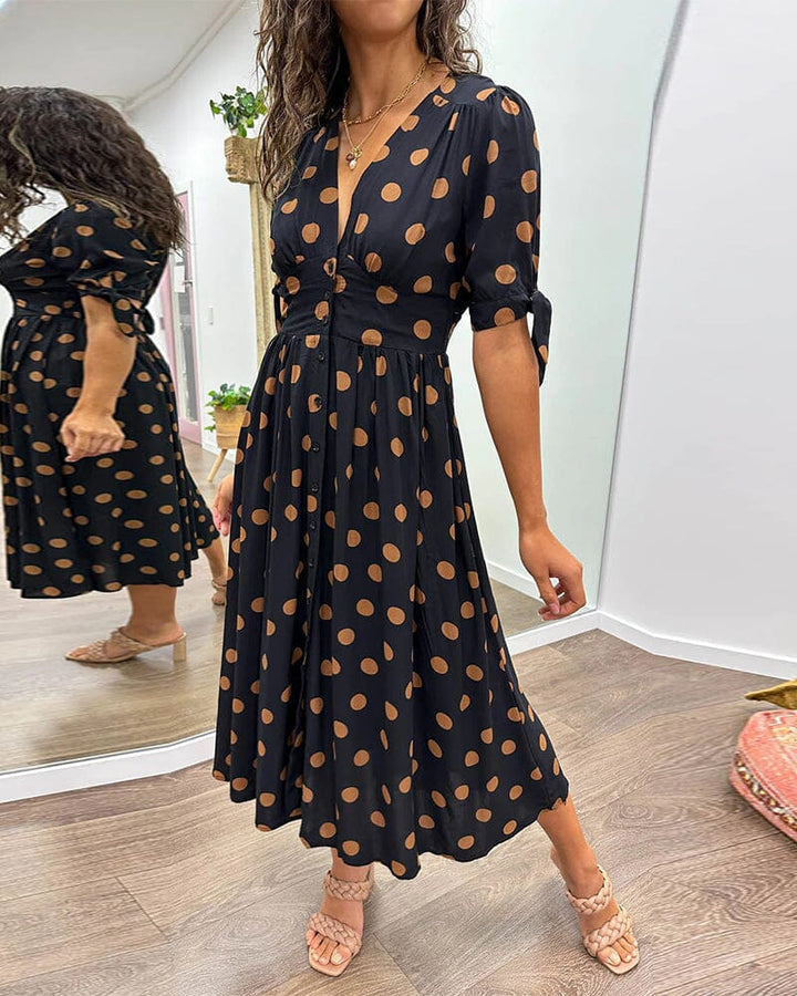 Aubrey™ - Jurk met Polka Dots en Diepe V-hals