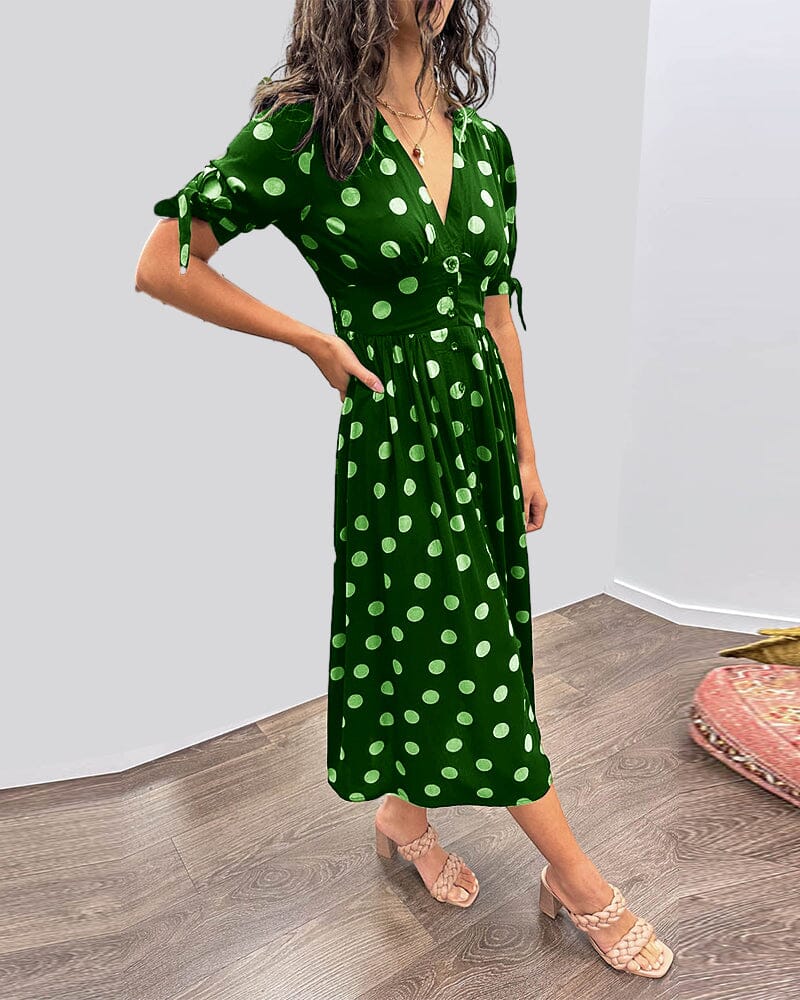 Aubrey™ - Jurk met Polka Dots en Diepe V-hals