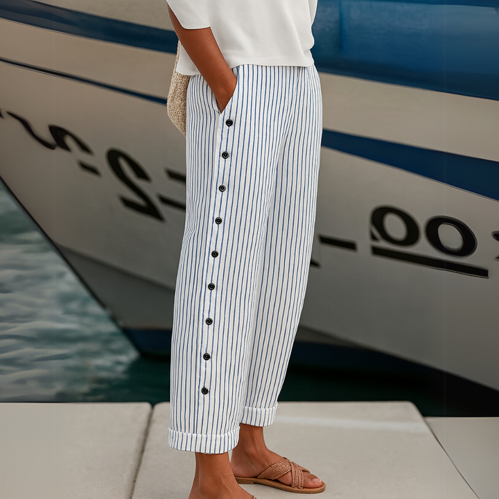 Caitlin | Stijlvolle Gestreepte Broek met Knopen