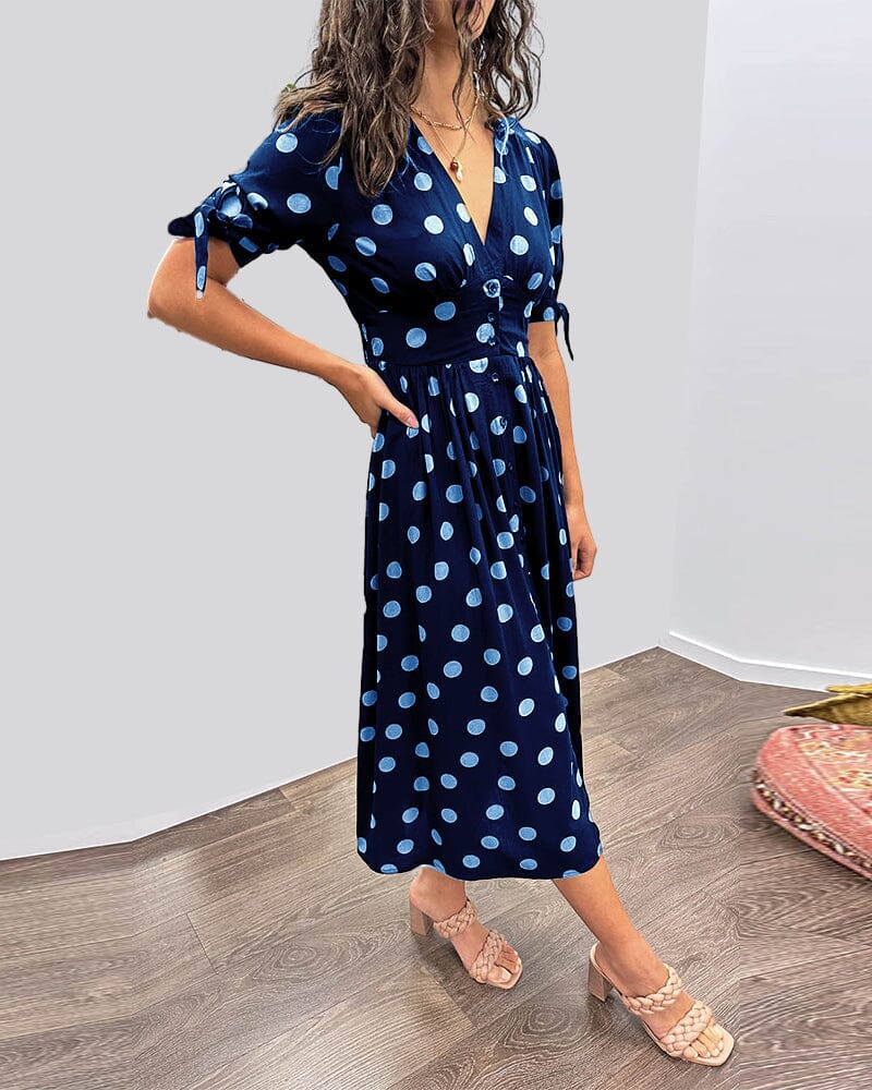 Aubrey™ - Jurk met Polka Dots en Diepe V-hals