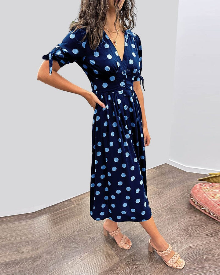 Aubrey™ - Jurk met Polka Dots en Diepe V-hals