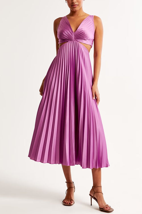 EVA™ | Cut Out Taille Mouwloze Plissé Maxi Jurk