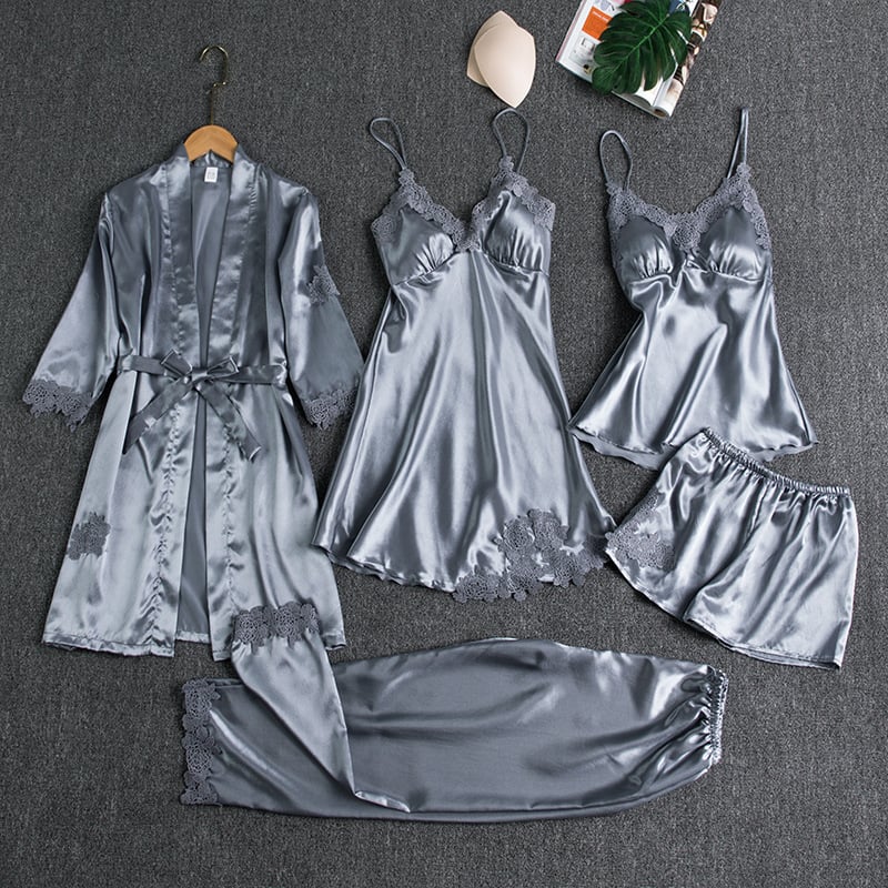 Rebecca | 5-delige Zijden Kant Nachtkleding Set