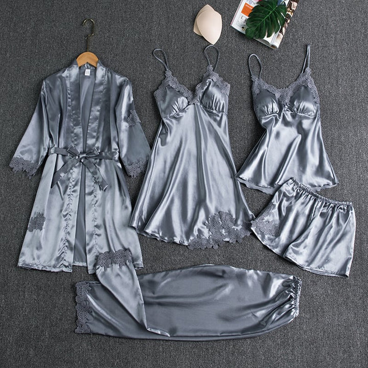 Rebecca | 5-delige Zijden Kant Nachtkleding Set