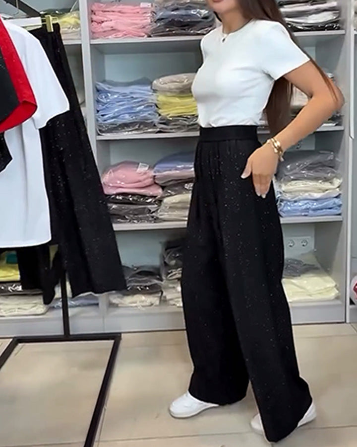 Hoge Taille Elegante Glanzende Wijde Pantalon