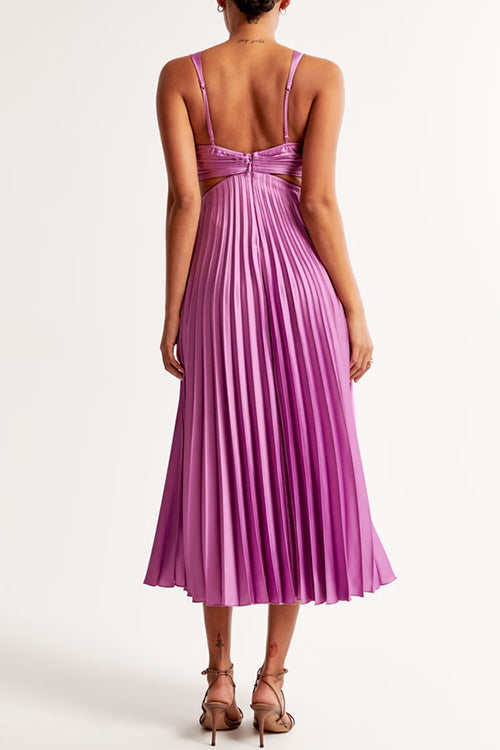 EVA™ | Cut Out Taille Mouwloze Plissé Maxi Jurk