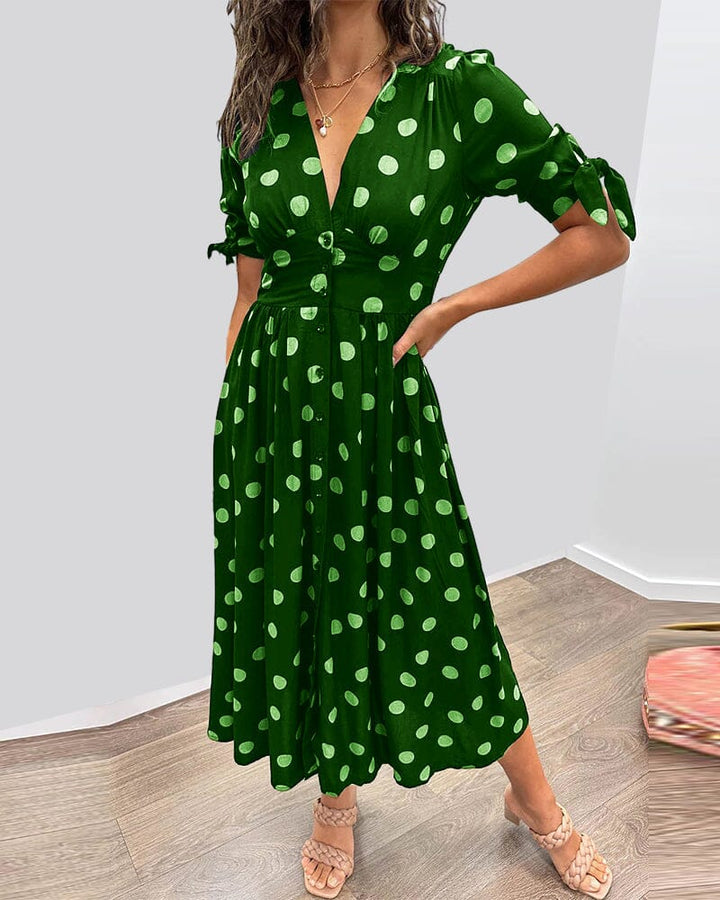 Aubrey™ - Jurk met Polka Dots en Diepe V-hals