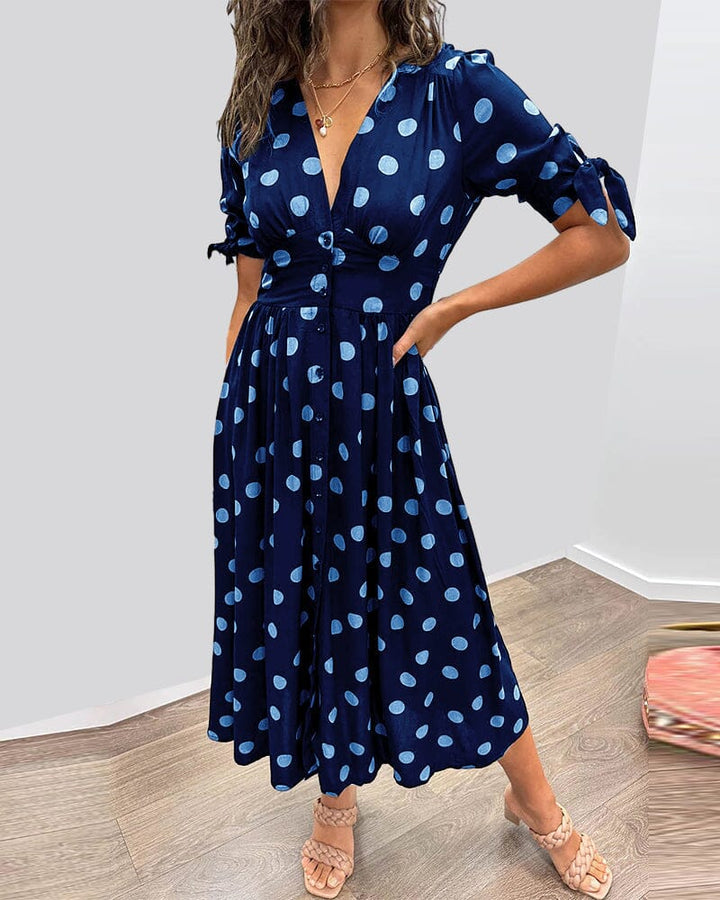 Aubrey™ - Jurk met Polka Dots en Diepe V-hals