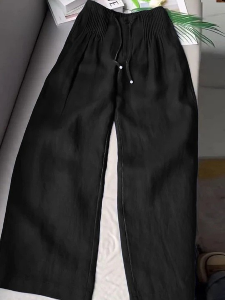 Camille | Wijde Pantalon in Katoen en Linnen Mix