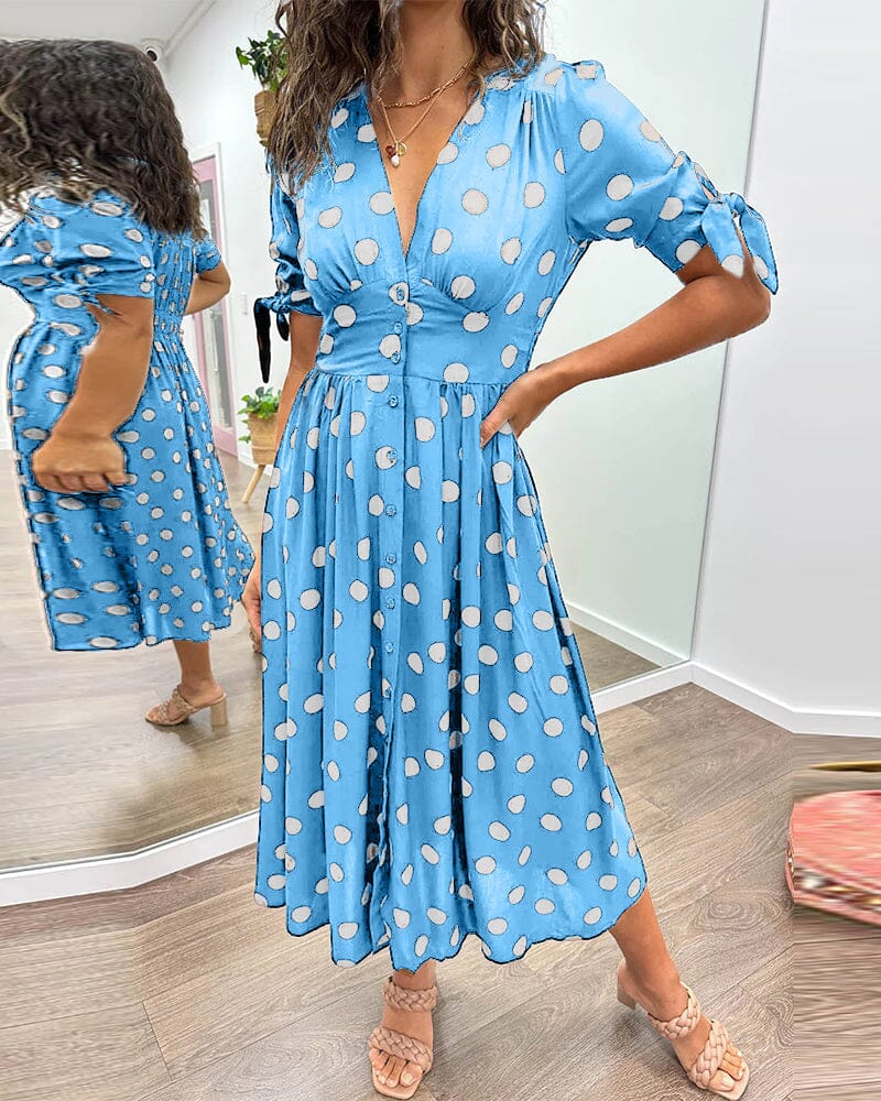 Aubrey™ - Jurk met Polka Dots en Diepe V-hals