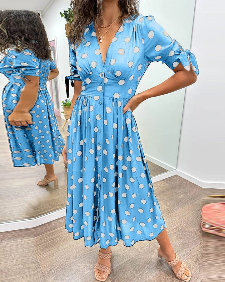 Aubrey™ - Jurk met Polka Dots en Diepe V-hals