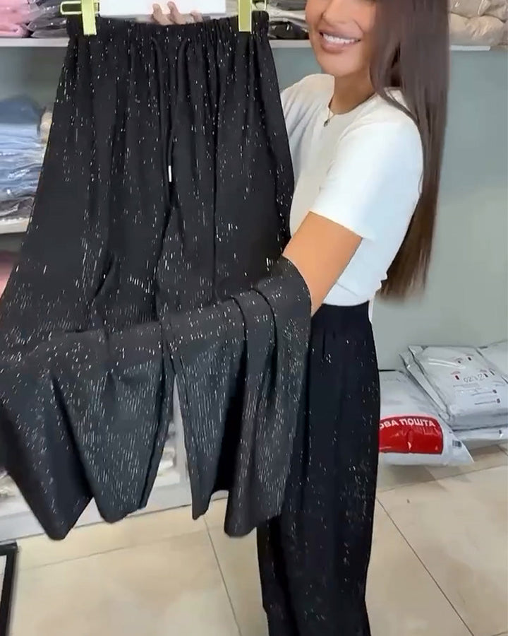 Elegante Hoog-Waisted Glanzende Wijde Broek