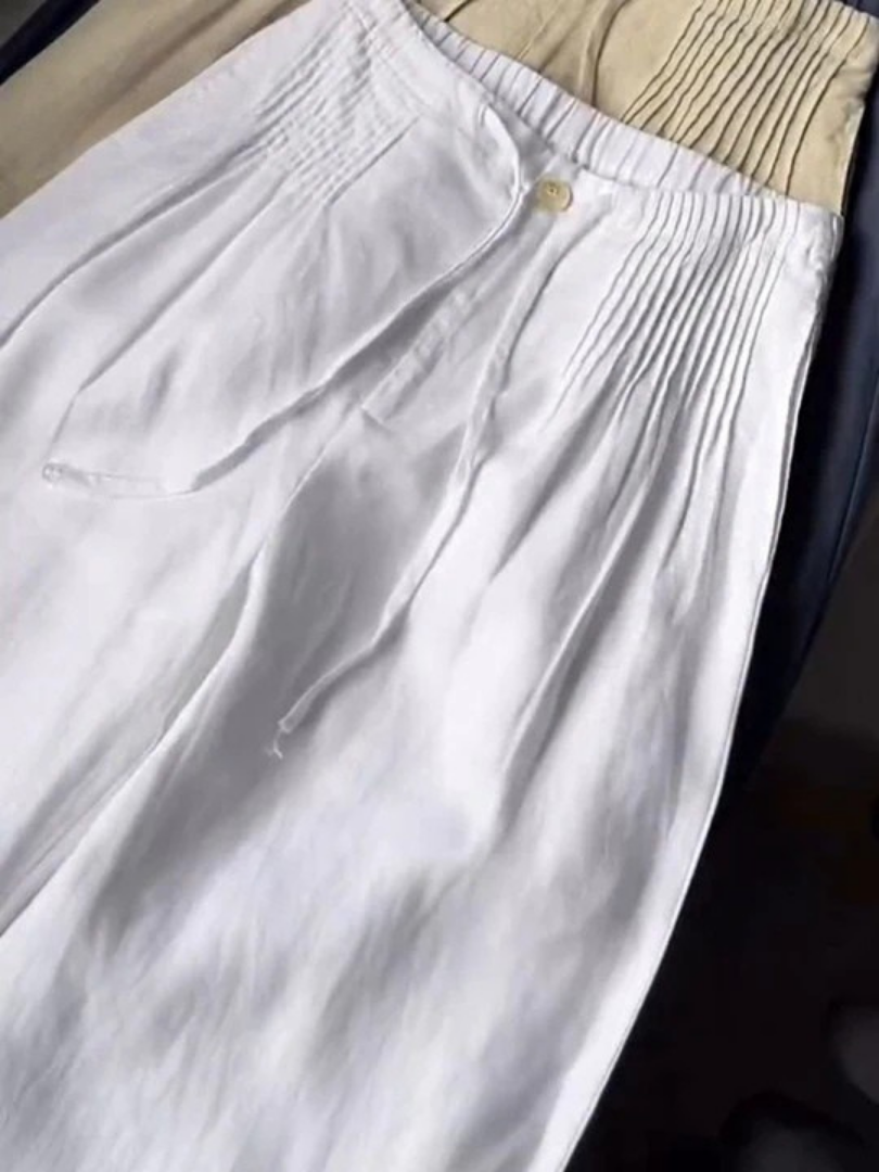 Camille | Wijde Pantalon in Katoen en Linnen Mix