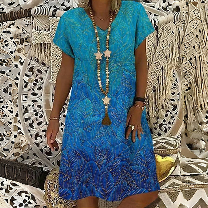 Anouk™ - Vintage Jurk Met Bladerenprint