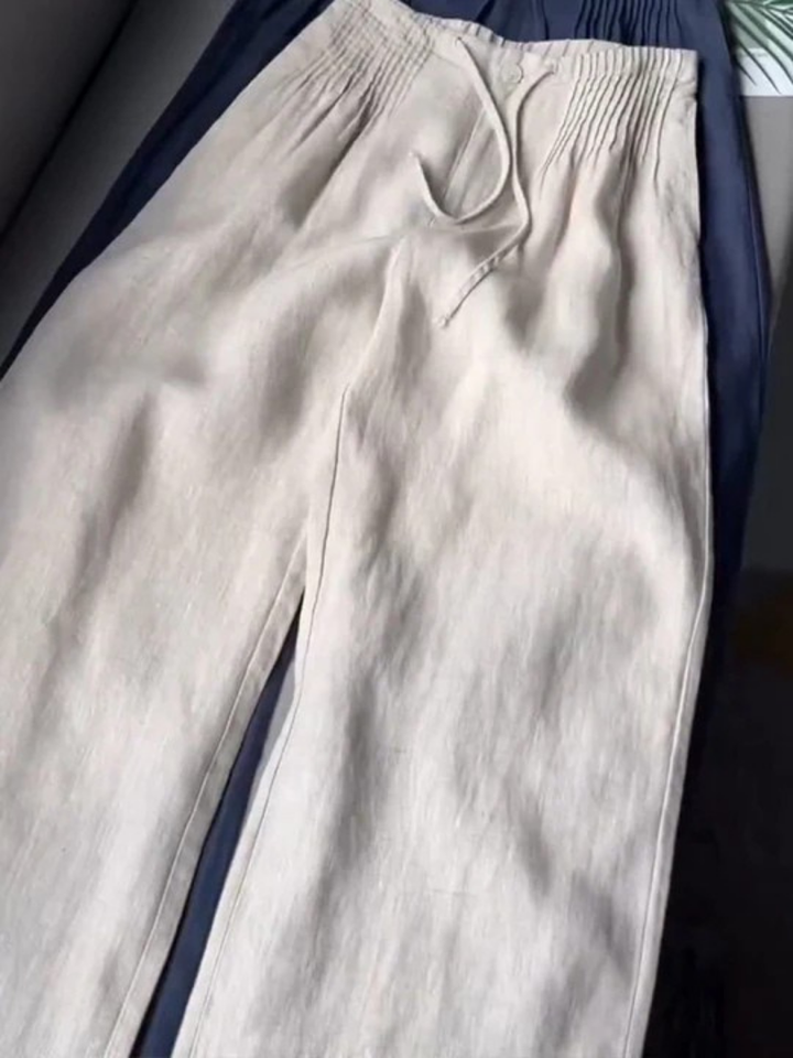 Camille | Wijde Pantalon in Katoen en Linnen Mix