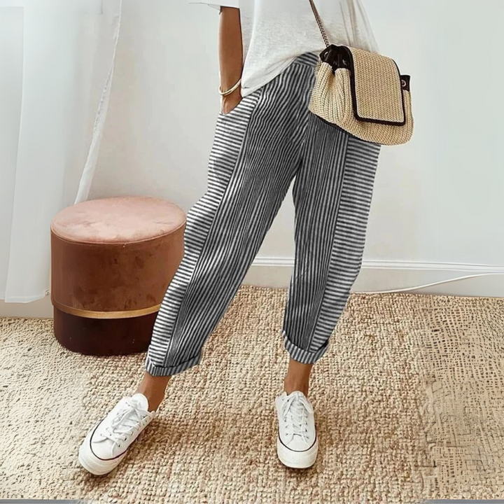 Celia - Klassieke Gestreepte Katoenen Broek