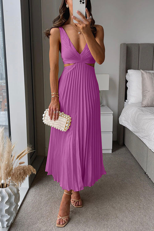 EVA™ | Cut Out Taille Mouwloze Plissé Maxi Jurk