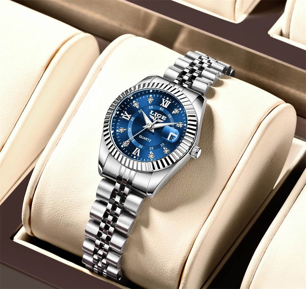 Elegant dames quartz horloge met luxe stalen schakelband