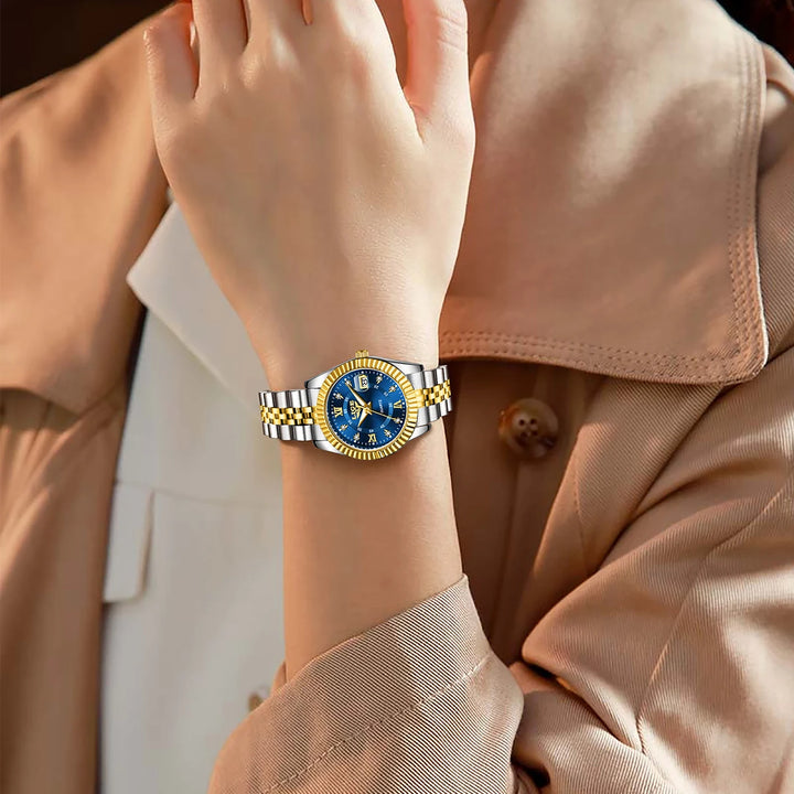 Elegant dames quartz horloge met luxe stalen schakelband